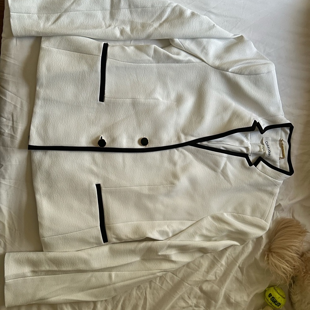 Calvin Klein Collection White Blazer with Black Trim